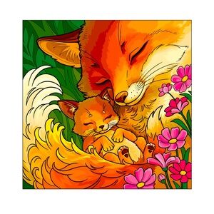 Artisan Orange and Green Fox Illustration Drawing